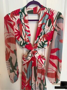 PatBO Pink Floral Maxi Dress with Green Leaves, size L , EUC ✨